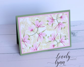 Pink Flowered Note Card Set, Handmade Cards, Set of 4 Cards, Note Cards, Blank Cards, Gift