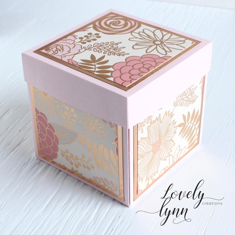 Rose Gold & Blush Explosion Box, Photo Keepsake, Memory Box, Exploding Box, Wedding Gift image 1