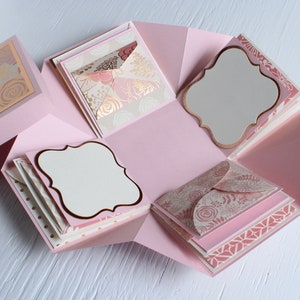 Rose Gold & Blush Explosion Box, Photo Keepsake, Memory Box, Exploding Box, Wedding Gift image 2