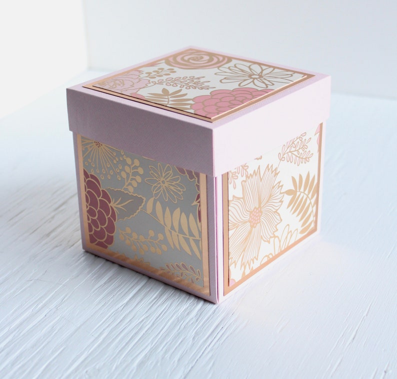 Rose Gold & Blush Explosion Box, Photo Keepsake, Memory Box, Exploding Box, Wedding Gift image 3