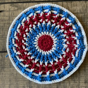 Hot Pad, Cotton | Red, White, and Blue | Ready To Ship | Handmade Crochet