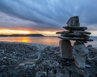 Inuksuk, Inuit, Arctic, Lanscape, Sunset, Stone, Rocks, Lake,  ,  Pixeltrot,Wall Art