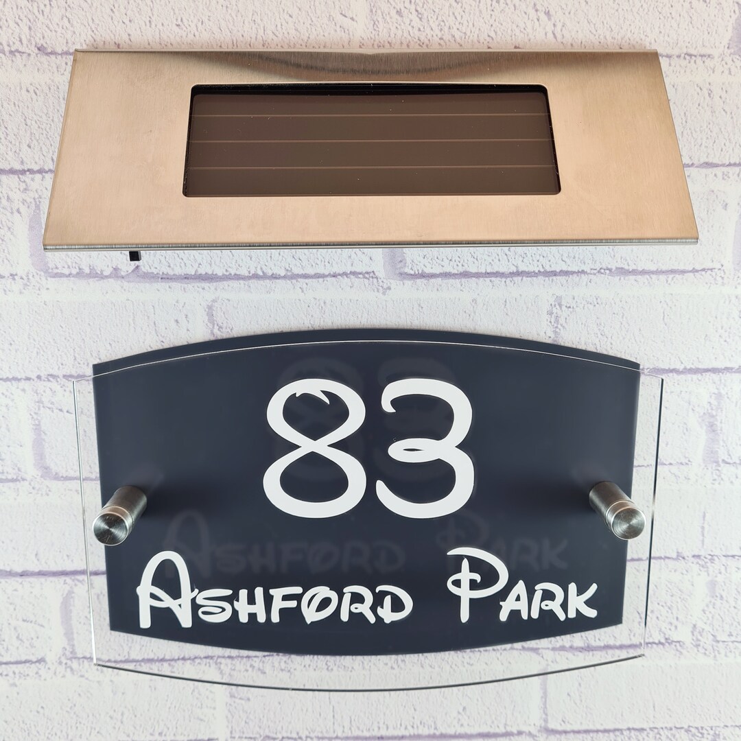 Charcoal Grey Modern House Sign & Solar Light Door Number Address Sign ...