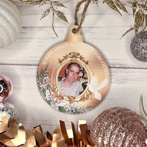 Photo Memorial Bauble With White Dove ~ Personalised Wooden Christmas Tree Bauble Decoration
