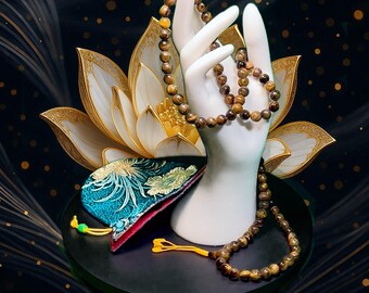 Mala de Olho de Tigre: 108 contas de meditação budista, fabricadas nos EUA #presente