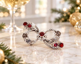 Vintage 1980s Designer Sterling Silver & Ruby Floral Brooch for the Holidays: #giftideas #gift #sale #vintage #holidays