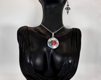 Conjunto de colar e brincos em prata de lei: Nó Eterno, Tibetano, Turquesa, Coral, Feito à mão, #presente