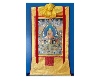 Large Buddhist Thankga Painting: Shakyamuni Buddha, meditation, spiritual, gift