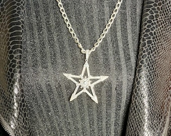 Colar grande com pentagrama em prata de lei: Pentáculo, Joia Espiritual, Wicca, Pagão, Gótico, Ocultismo #presente