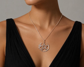 925 Sterling Silver Rose Pentagram Pentacle Halsband: Andliga smycken, Wicca, Pagan, Witchcraft, Ockult, gåva