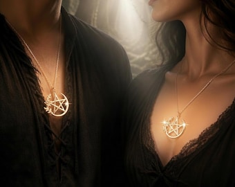Large Gold Pendant Necklace: Pentacle Pagan Jewelry, Rose Gold, Silver #pagan, #gift, #everyone, #wiccan