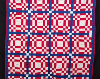 Vintage Hand Quilted Patchwork Throw | Farmhouse Bedding (74x60 inches)