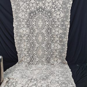 Vintage linen lace tablecloth needlework large table top hand woven point de venise needle lace item A1