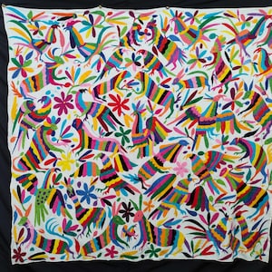 Vintage Otomi Embroidery Textile – Handwoven Mexican Wall Art, Boho Folk Decor embroidered needlework A17
