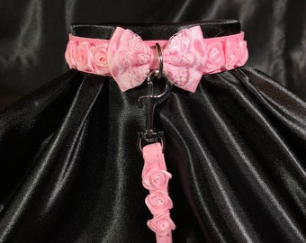 PINK "Little One" Series Ddlg Collar & Leash!Vegan Leather, Submissive Master sex slave petplay roleplay sub kitten,ageplay, kawaii waifu