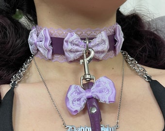 PURPLE Version "Baby Girl" Series Collection of Ddlg Collar & Leash! Pu Vegan Leather, Submissive Master sex slave pet play role sub kitten