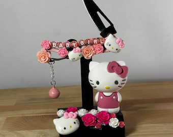 Cute Ddlg Custom Folding Knife "BABY GIRL" Decorated with Pink Roses, Kitty Ornaments.  BDSM bondage Knife play petplay sub dominant