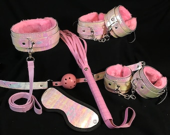 Mermaid Pearl FULL ddlg BDSM Set, Collar leash, Handcuffs, Anklecuffs, Ballgag, Rope, Flogger, Blindfold, ageplay petplay sex ddlg roleplay