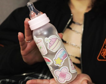 Baby Pink Cute Ddlg Custom Sippy Cup Milk Baby Bottle! Cute Ageplay Paci & Baby Milk Bottle, Kawaii Anime Adult DDlg Feeding Bottle