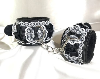 BLACK "Naughty Kitten" Series Custom HabdCuffs! Vegan Leather,Submissive Master Dominant sex slave pet sub kitten