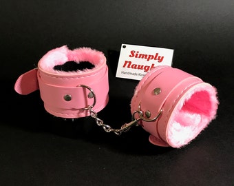 Pink Cute Ddlg pu Leather  HandCuffs Bondage with a Comfortable Soft Fur Interior Lining, restrains, bondage
