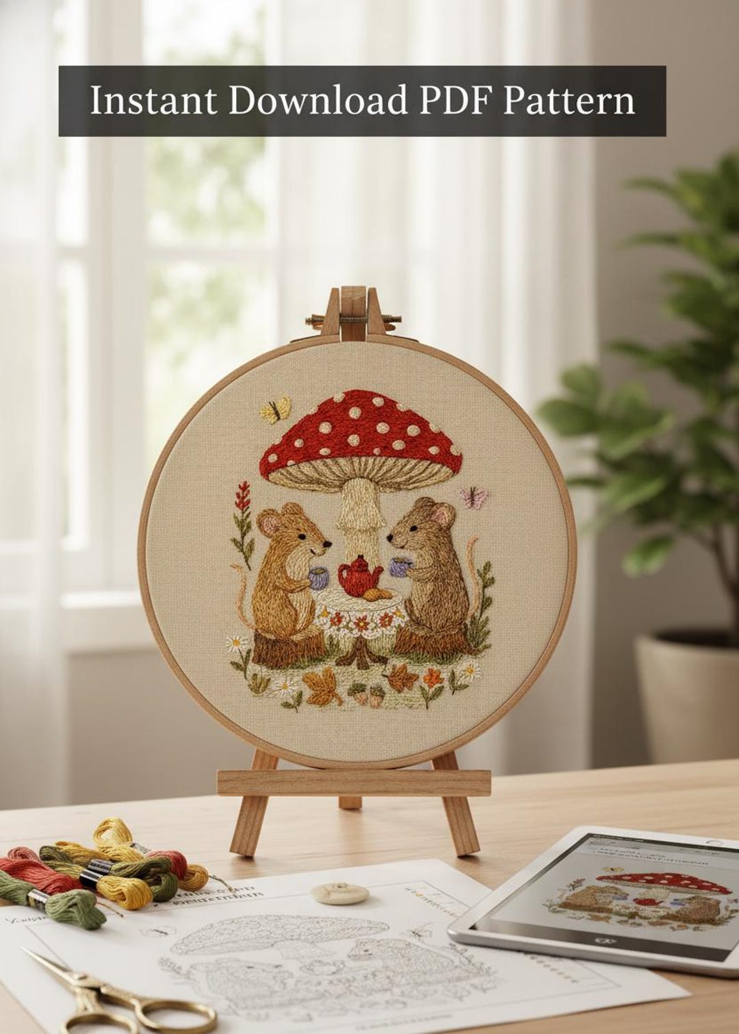 PDF Embroidery Pattern – Mice Under the Mushroom – Printable Fairytale ...