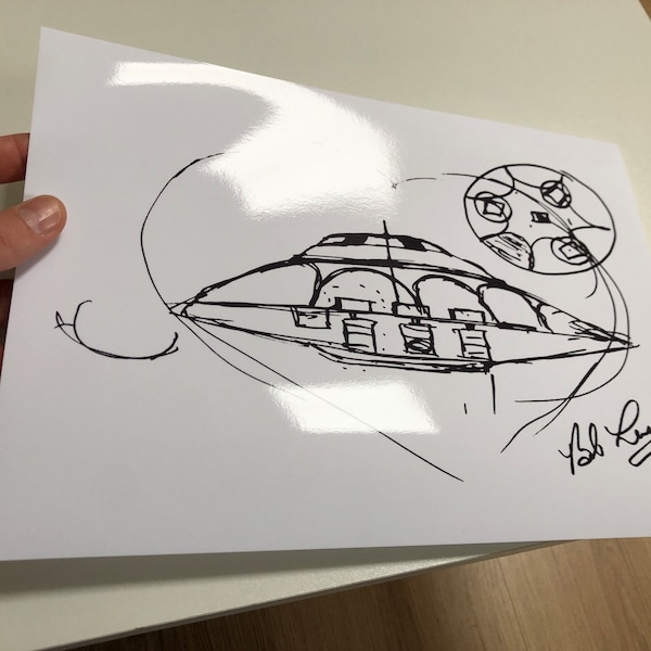 Bob Lazar UFO Drawing sport model from Area 51 and flying saucers PRINTED on A4 glossy photo paper