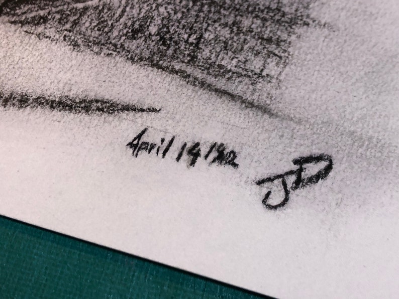 May include: A black and white pencil drawing with the date "April 14, 1982" and the initials "J.D." in the bottom right corner.