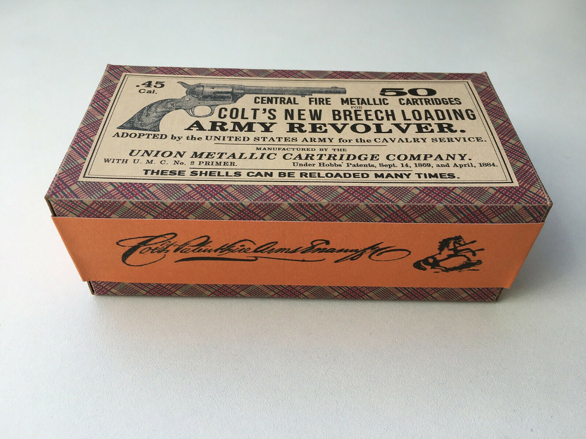 DECO Colt's new Breech loading Army Revolver .45 Cal Ammo Box Antique Old West