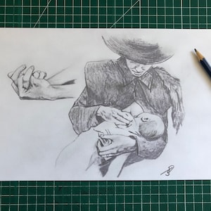 TITANIC Movie Jack's DRAWING Women feeds baby sketch Art JD dessin Rose Kate Winslet Jack Leonardo DiCaprio