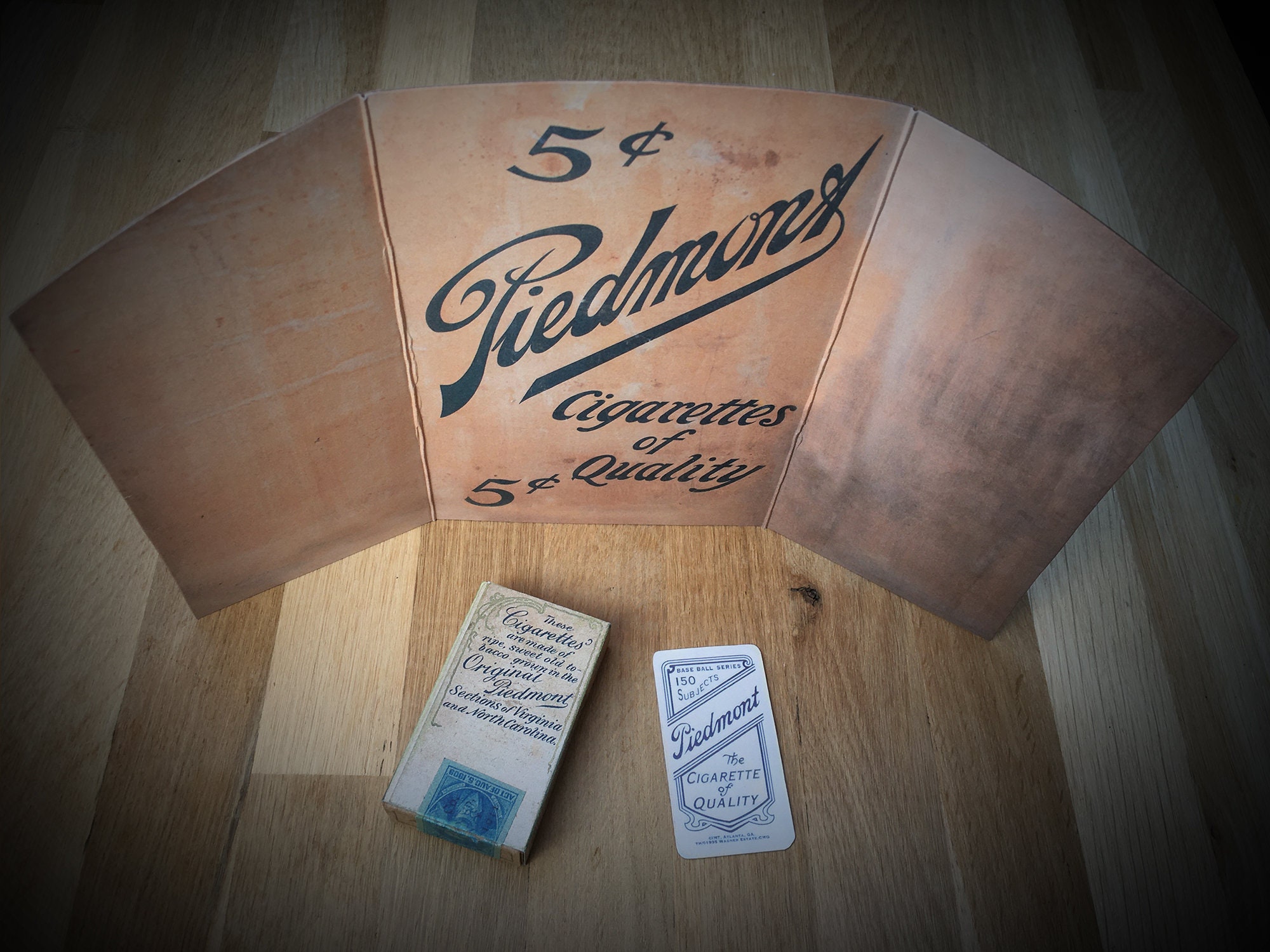 1910 Piedmont Cigarette Pack + T206 Wagner Card + Tri-fold Advertising Sign  REPLICAS by Khristore
