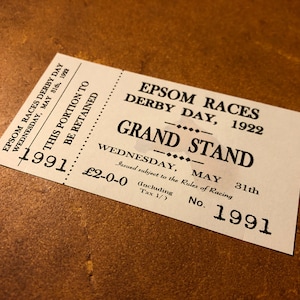Peaky Blinders Horse Racing Ticket Prop Replik Epsom Rennen Derby Day S02E06