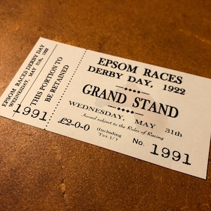 Peaky Blinders Horse racing ticket prop replica Epsom Races derby Day S02E06