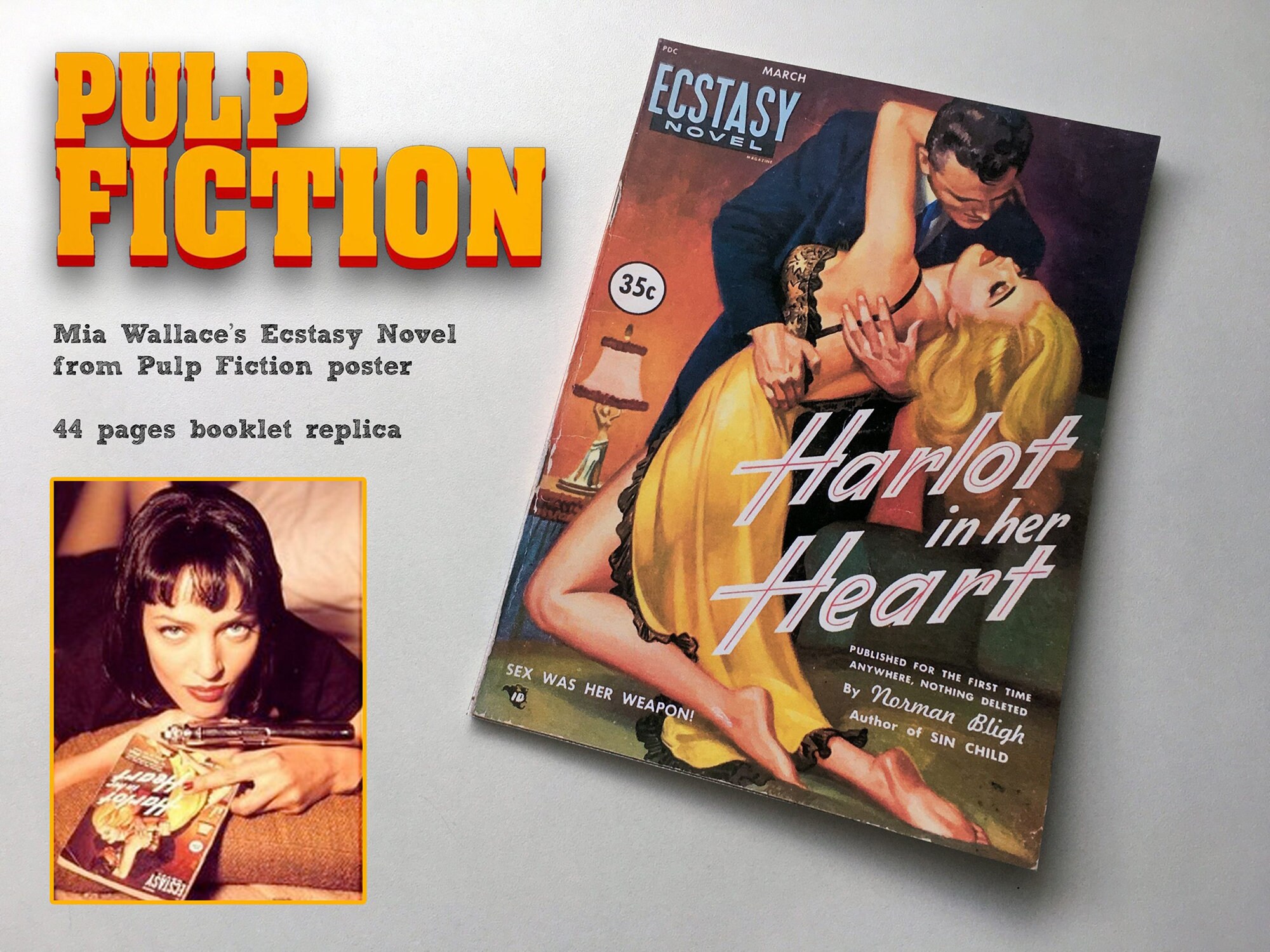 Pulp Fiction Ecstasy Novel “Harlot in her Heart” Mia Wallace movie poster Booklet replica