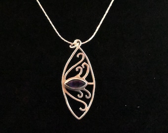 Pretty sterling silver and amethyst "Eye" pendant with necklace -Both Sterling Silver -18 inch chain