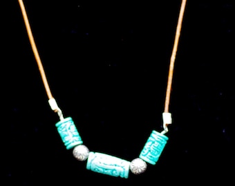 Gorgeous Sterling Silver Turquoise Tibetan Necklace 17"