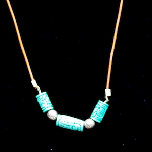 Gorgeous Sterling Silver Turquoise Tibetan Necklace 17&quot;