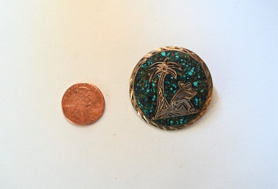 Broche Mexicaine Vintage En Turquoise Et Argent - Bijou Ethnique Ancien, Pièce Unique