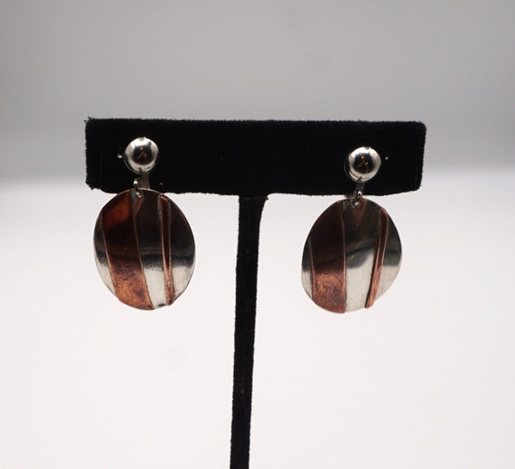 Signed Sterling Silver & Copper Mixed Metal Earri… - image 3