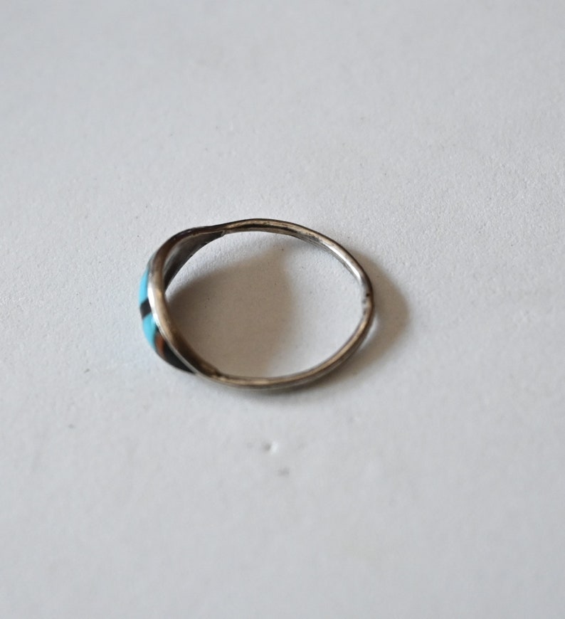 Vintage Navajo Ring Turquoise Coral /& Onyx inlay Sterling Size 6 12 Ring onyx and turquoise inlay Navajo