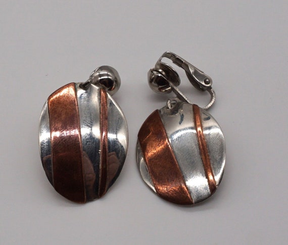 Signed Sterling Silver & Copper Mixed Metal Earri… - image 1