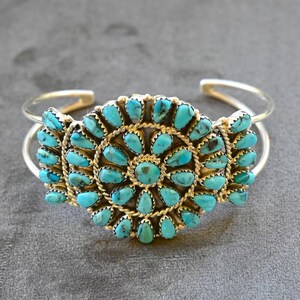 New Pretty Authentic Navajo Cuff by D Benally Sterling Silver & Sleeping Beauty Turquoise Cuff 27 grams 6.5" to7.5" wearable 39 gems!
