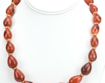 Stunning Vintage natural carnelian bead necklace 21 inches Substantial 111 grams!! 23 gorgeous Carnelian Agate beads
