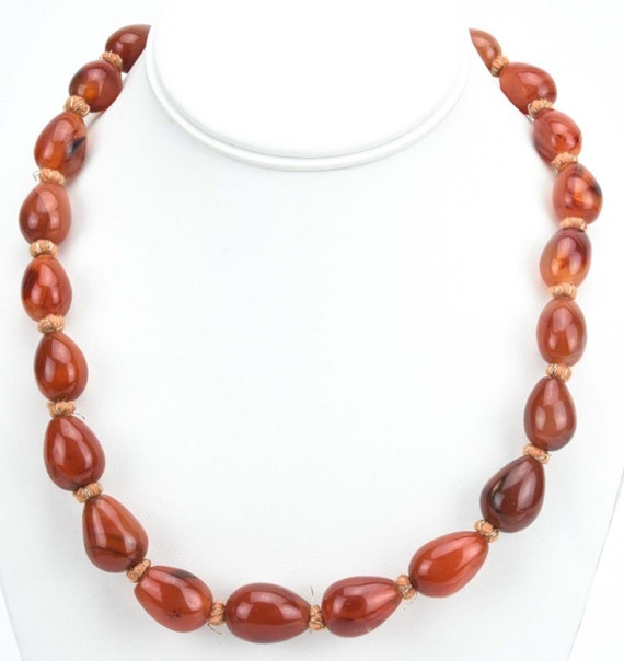 見事なヴィンテージ天然カーネリアンビーズネックレス 21インチ 実質