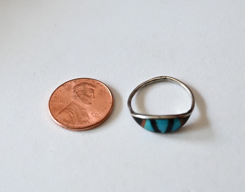 Vintage Navajo Ring Turquoise Coral /& Onyx inlay Sterling Size 6 12 Ring onyx and turquoise inlay Navajo