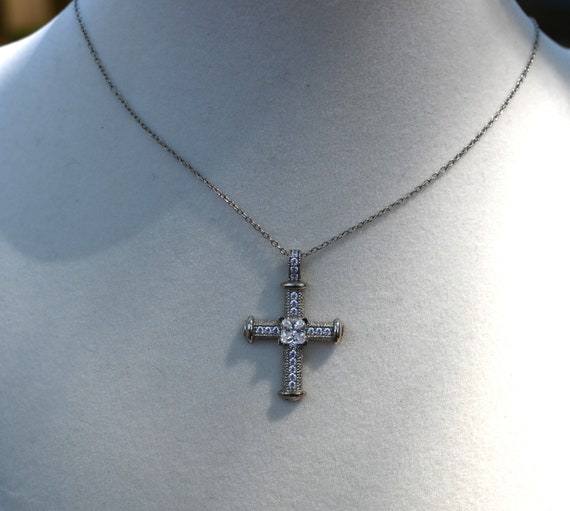 New Sterling Silver & clear cz cross Pendant on 2… - image 5