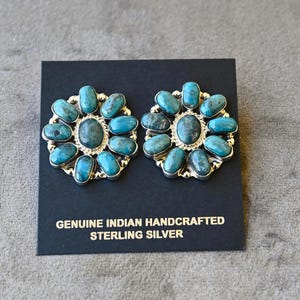 Big Beautiful New Navajo earrings by Davin Benally Kingman Turquoise & Sterling Silver earrings 1.25 X 1.25 inches 14.6 grams Very Pretty!