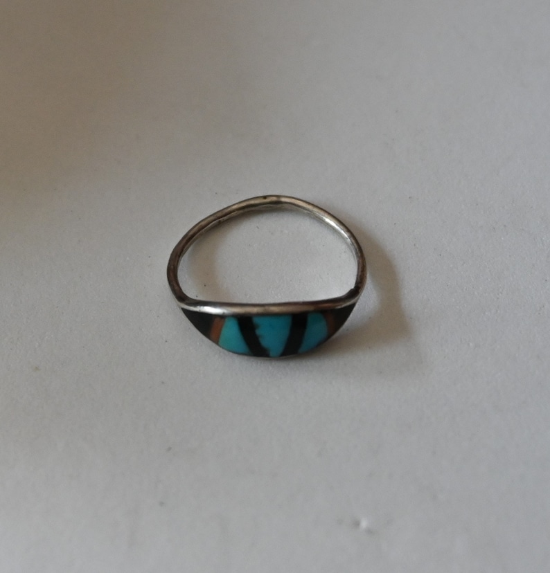 Vintage Navajo Ring Turquoise Coral /& Onyx inlay Sterling Size 6 12 Ring onyx and turquoise inlay Navajo