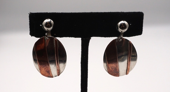 Signed Sterling Silver & Copper Mixed Metal Earri… - image 4