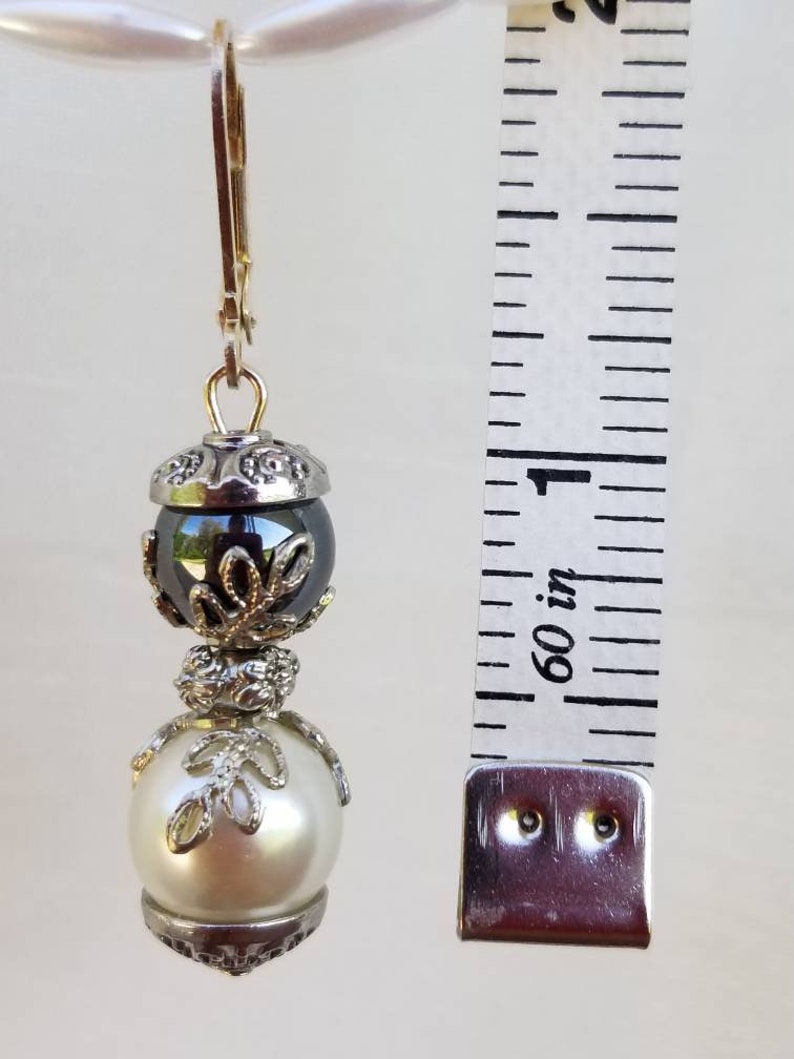 Beautiful Pearl and Charcoal Pierced Earrings
